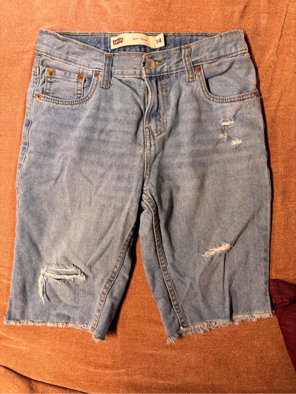 Levi's Light Blue Distressed Denim Shorts - Kids